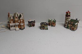Small Ceramic X-mas Village Includes 5 Pieces