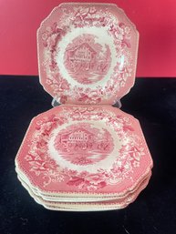 Vintage 'Avon Cottage' Red Pink Transferware Plates Small Plates