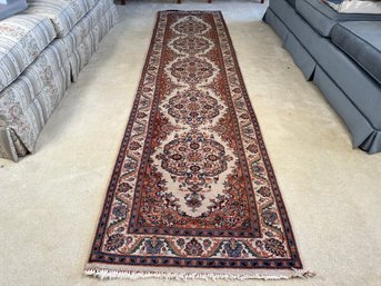 A Tasteful Vintage Runner Rug In Handwoven Wool, ~9'4' X 2'4'