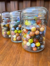 Lot Of Three Vintage Glass Jars With Marbles