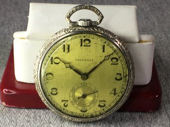 Very Good Looking Antique Pocket Watch By TAVANNES - 15 Jewel Movement - Engraved On Back WHG - Not Running