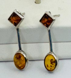 STERLING SILVER AND AMBER EARRINGS