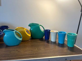 Group Of Retro Fiesta Ware  Pitchers And Cups