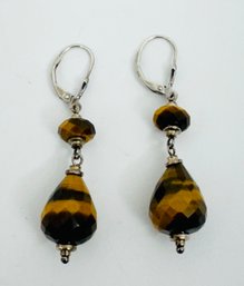 STUNNING FACETED TIGER EYE DANGLE STERLING SILVER EARRINGS