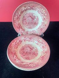 Vintage 'Avon Cottage' Red Pink Transferware Bowls