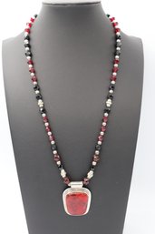 Wonderful Red Jasper, Crystal, & Sterling Silver Necklace