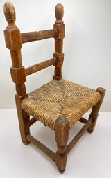 Vintage Solid Wood & Wicker Children's Chair