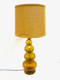 Vintage Textured Handblown Amber Glass Orb Table Lamp With Shade.