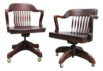 Set Of 2 Vintage Mid Century Banker's Chairs From Desk, Inc. New York