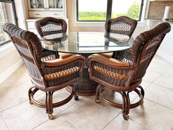 A Vintage Coastal Wicker And Glass Dining Table And Set Of 4 Chairs By Acacia Home And Garden