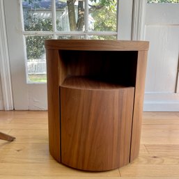 LOC2 - A Modloft Walnut Cylindrical One Drawer Bedside Table