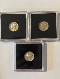 3 Uncirculated Mercury Dimes 1941, 1943, 1944