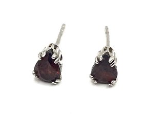 Vintage CA Sterling Silver Dark Red Stone Stud Earrings