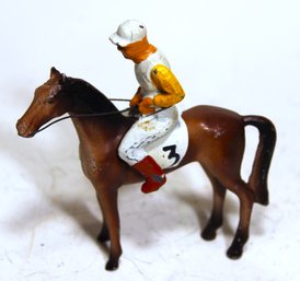 Vintage Cold Painted Lead Figure Of A Jockey On Horseback