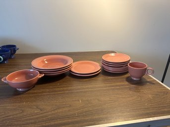 Miscellaneous Retro Rose Colored Fiesta Ware Plates And Bowls