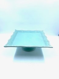 Vintage Square Portuguese Pottery Pedestal Cake Stand