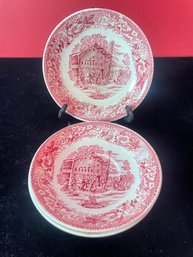 Vintage 'Avon Cottage' Red Pink Transferware Small Bowls