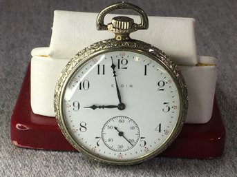 Beautiful Antique ELGIN Pocket Watch - Very Nice Looking - All Engraved Case - Pinstripe Back - No Initials