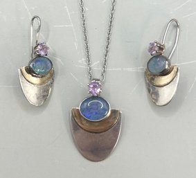 Sterling Silver & Gold Fill Opal Necklace & Earrings