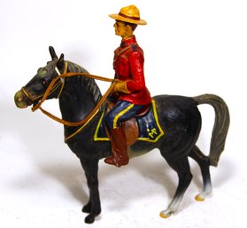 Large Vintage Composition Canadian Mounted Policeman On Horseback (repaired Head)