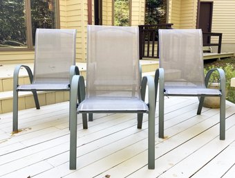 A Set Of 4 Tubular Metal And Mesh Outdoor Arm Chairs By Winston