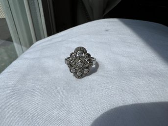 Sterling Silver Art Deco Style Ring With White Stones, Size 8