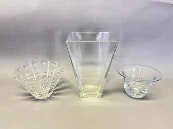 Large Glass Vase And 2 Crystal Bowls, One By Villeroy And Boch