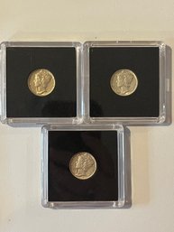 3 Uncirculated Mercury Dimes 1941, 1943, 1944