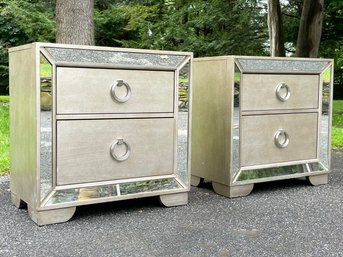 A Pair Of Glamorous Nightstands With Inset Mirror Panels By Pulaski Furniture