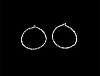 Vintage Sterling Silver Thin Textured Hoop Earrings