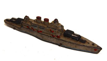 Vintage Rubber Toy Battleship W Rubber Wheels