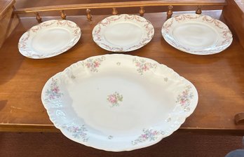 Theodore Haviland Three Limoges Of France Dinner Plates & Carlsbad Of Austria Serving Plate.