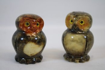 Pair Of Lovely Alabaster Owls - Made In Italy