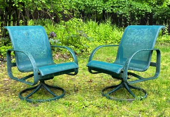 A Pair Of Vintage Tubular Aluminum And Mesh Rocking Arm Chairs, 'Quantum' By Brown Jordan