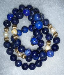 14k Gold Lapis Lazuli And Pearl Necklace