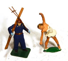 Two Vintage Lead Figures Skier And Ballerina