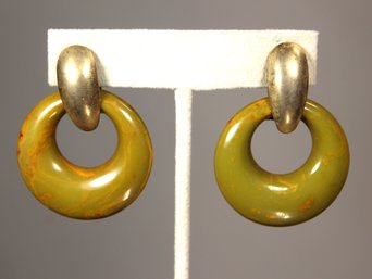 Vintage Bakelite Plastic Gold Tone Pierced Earrings