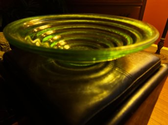 Pier 1 Green Glass Ribbed Bowl