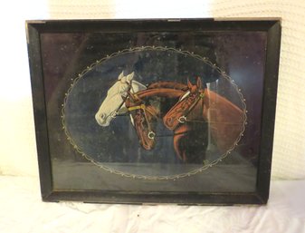 Antique Print 3 Horses Framed