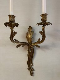 Pair Of Antique Art Nouveau Brass Two Arm Wall Sconces