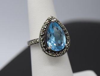 Beautiful Blue Topaz Tear Drop Cocktail Ring In Sterling Silver