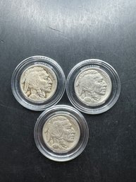 3 Buffalo Nickels 1937, 1937-D, 1937-S