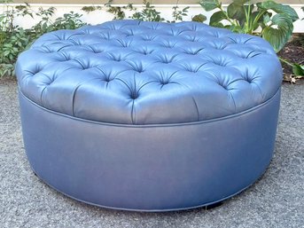 A Modern Tufted Ottoman IN Periwinkle Blue Leather