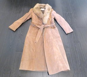 Vintage Suede Faux Fur Lined Wrap Womens Coat Belt Sz S