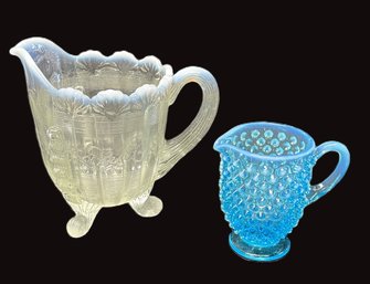 Fenton? Blue Hobnail And Northwood White Opalescent Pitchers