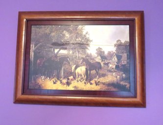 Framed Print On Canvas Horses Farm & Barn