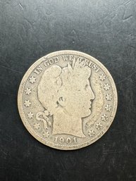 1901 Barber Silver Half Dollar