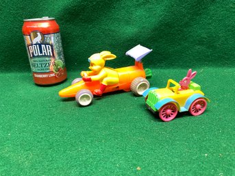 Vintage Easter Toys. Bunny In Rocket Car (Easter Unlimited) And Bunny In Antique Car (Hong Kong). Yes Shipping