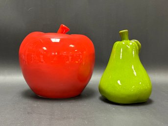 Large, Whimsical Apple & Pear In Glazed Ceramic