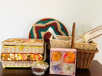 Group Of Baskets & Candles.